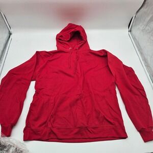 Hanes EcoSmart Red Deep Red Pullover Hoodie Hooded Sweatshirt Mens Large